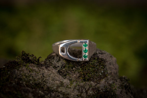 Stirrup Ring - Sterling Silver - Emeralds