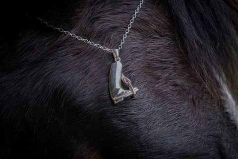 Riding Boot Pendant - Sterling Silver - 9ct Gold Stirrup