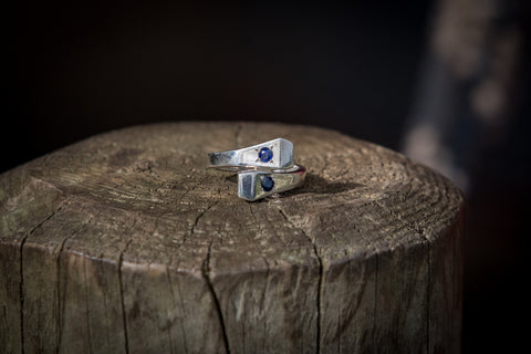 Nail Ring - Sterling Silver - Double - Sapphires
