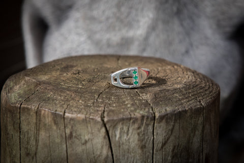 Stirrup Ring - Sterling Silver - Emeralds